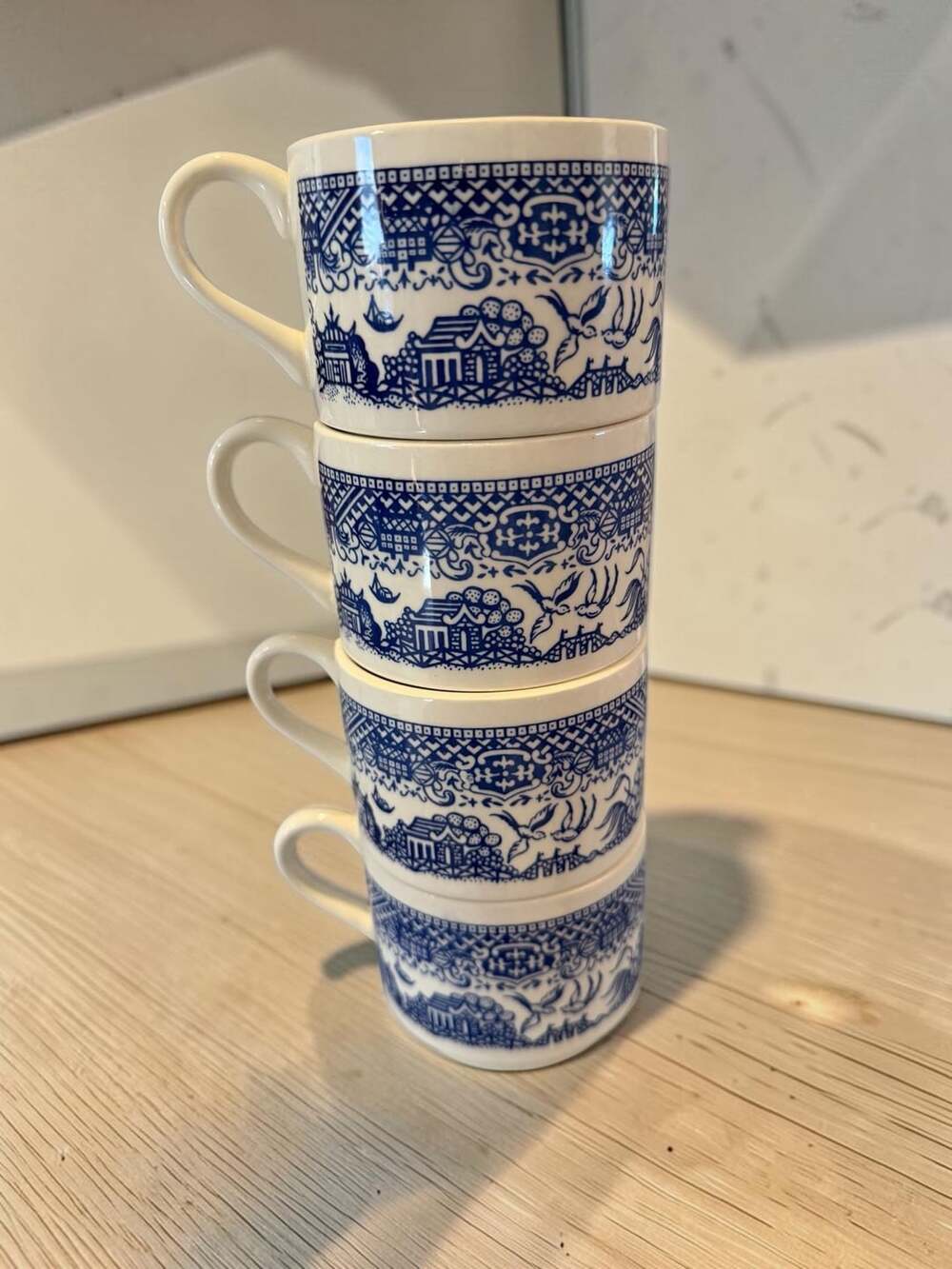 Royal China USA Blue Willow Stackable Coffee Cup Set of 4